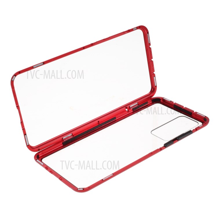 Metal Frame Tempered Glass Magnetic Adsorption Cover for Huawei P40 - Red-1