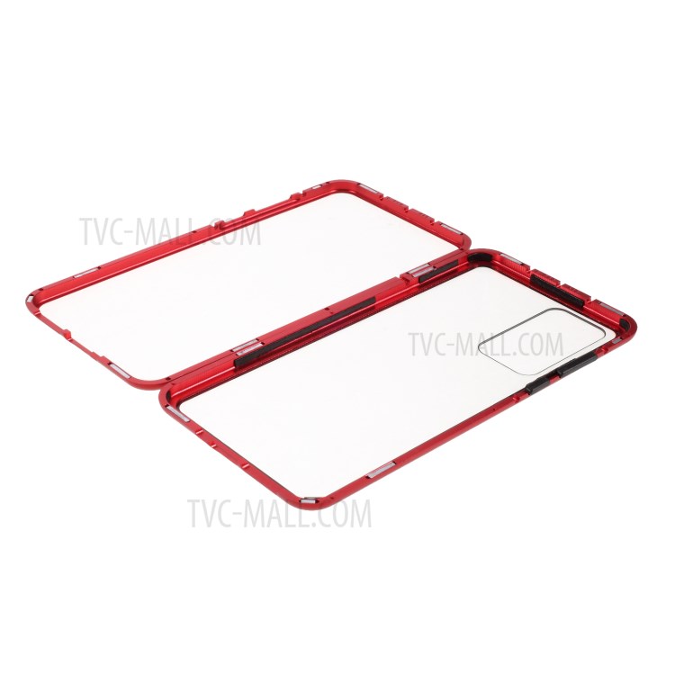 Metal Frame Tempered Glass Magnetic Adsorption Cover for Huawei P40 - Red-2