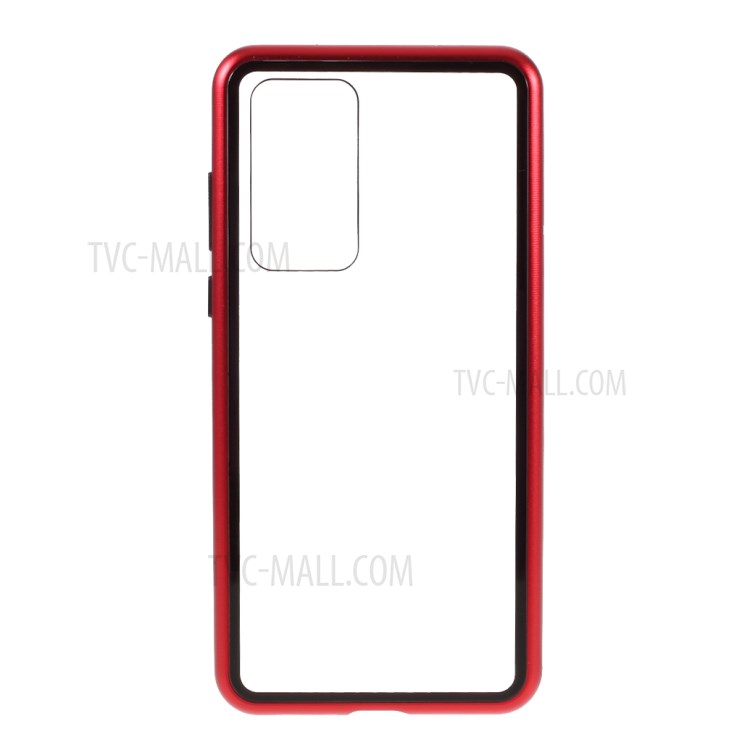 Metal Frame Tempered Glass Magnetic Adsorption Cover for Huawei P40 - Red-5