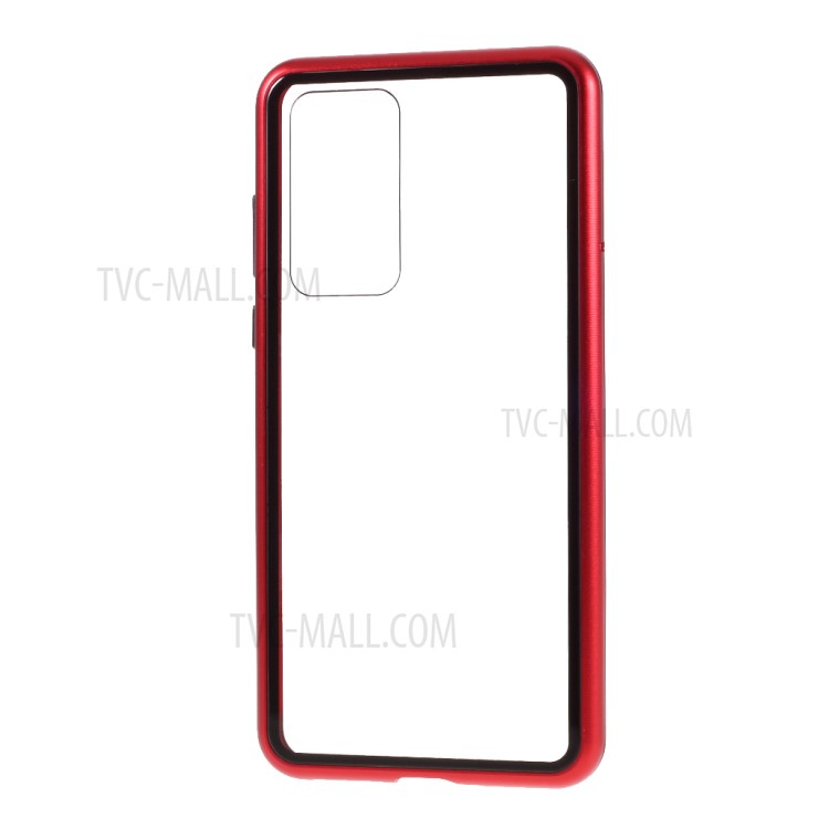 Metal Frame Tempered Glass Magnetic Adsorption Cover for Huawei P40 - Red-6
