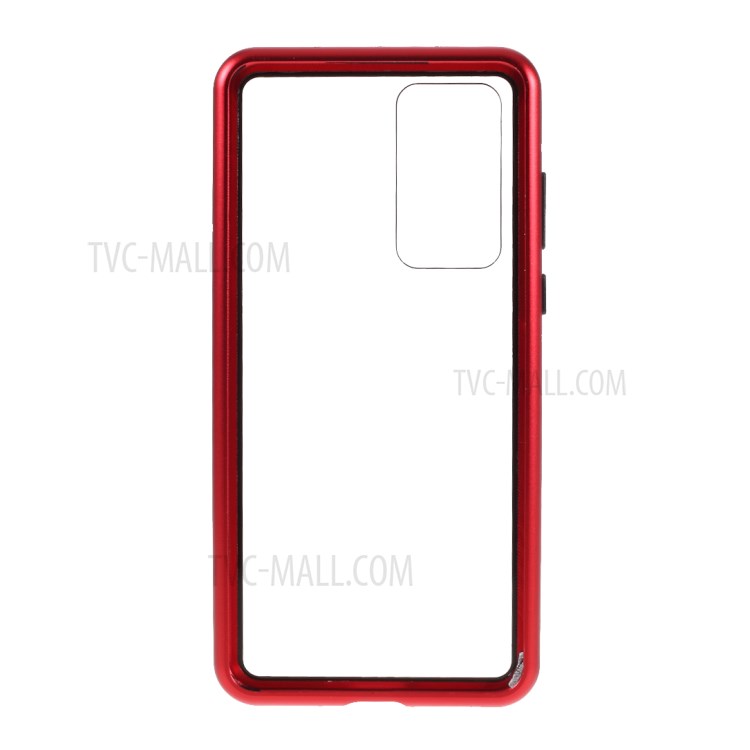 Metal Frame Tempered Glass Magnetic Adsorption Cover for Huawei P40 - Red-7