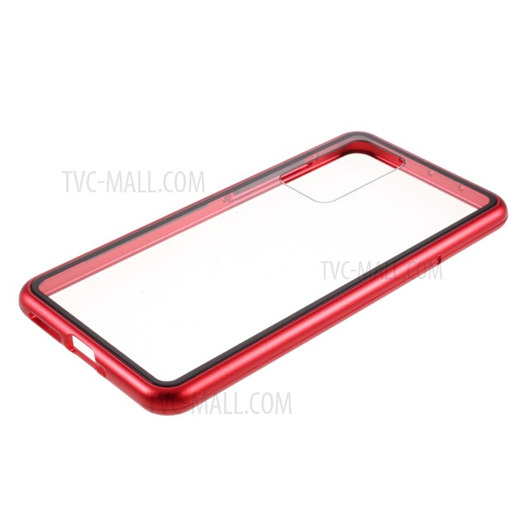 Metal Frame Tempered Glass Magnetic Adsorption Cover for Huawei P40 - Red-8