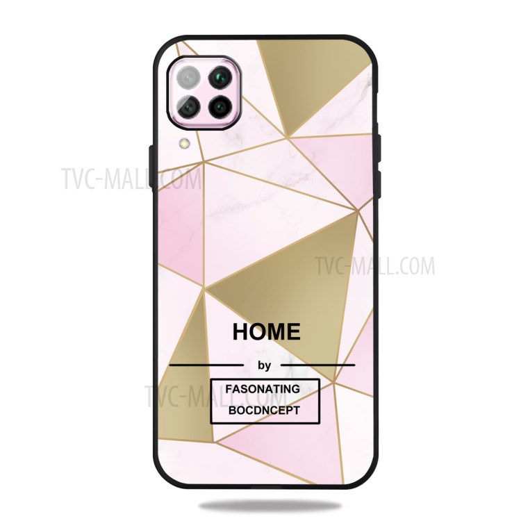 Matte Black TPU Marble Surface Cover for Huawei P40 lite 4G/nova 6 SE - Pink/Gold Triangle-1