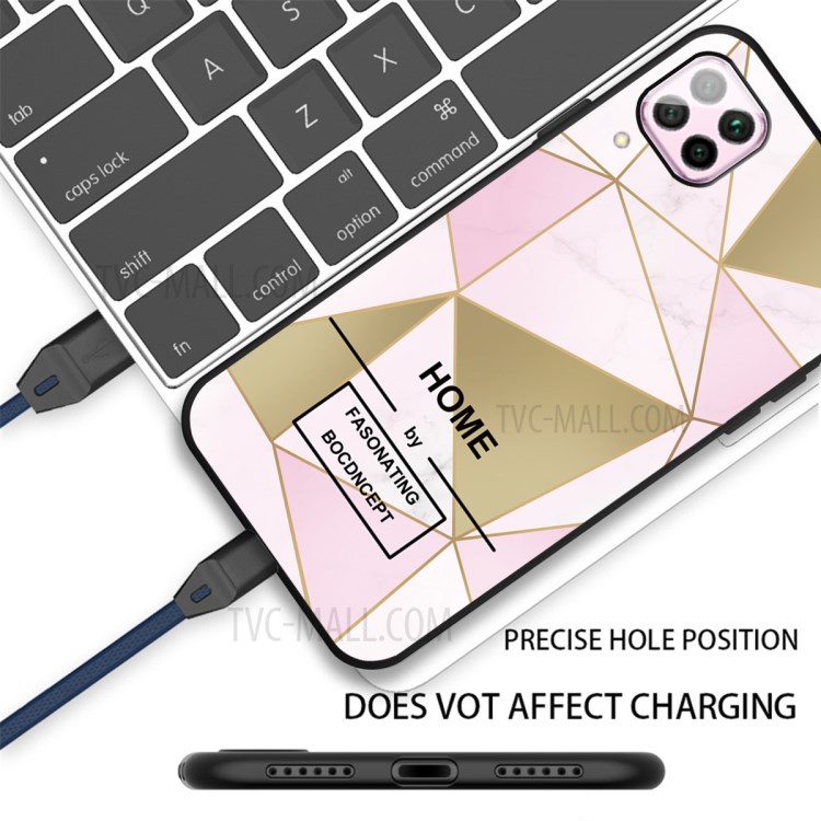 Matte Black TPU Marble Surface Cover for Huawei P40 lite 4G/nova 6 SE - Pink/Gold Triangle-2