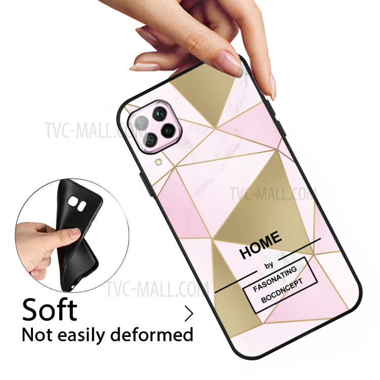 Matte Black TPU Marble Surface Cover for Huawei P40 lite 4G/nova 6 SE - Pink/Gold Triangle-3
