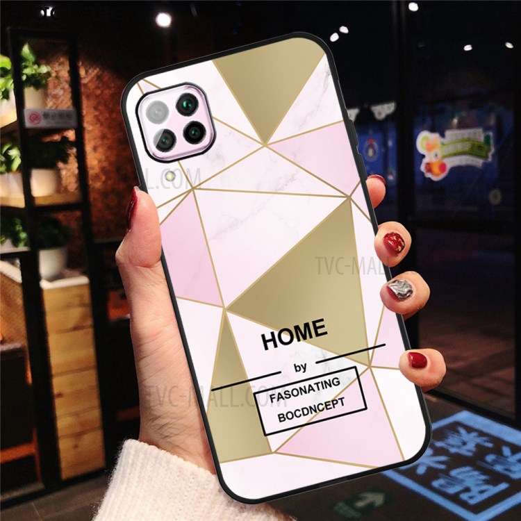 Matte Black TPU Marble Surface Cover for Huawei P40 lite 4G/nova 6 SE - Pink/Gold Triangle-4