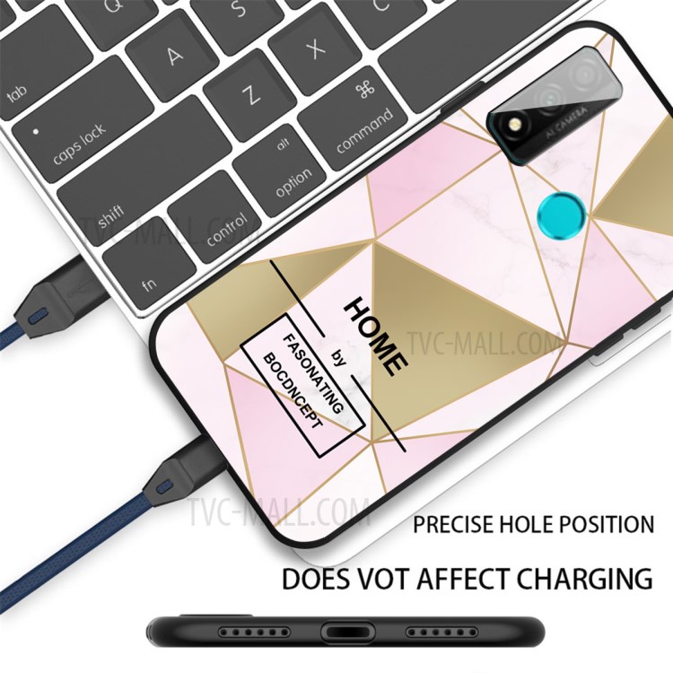 Matte Black TPU Marble Skin Phone Shell for Honor 9X Lite - Pink/Gold Triangle-2