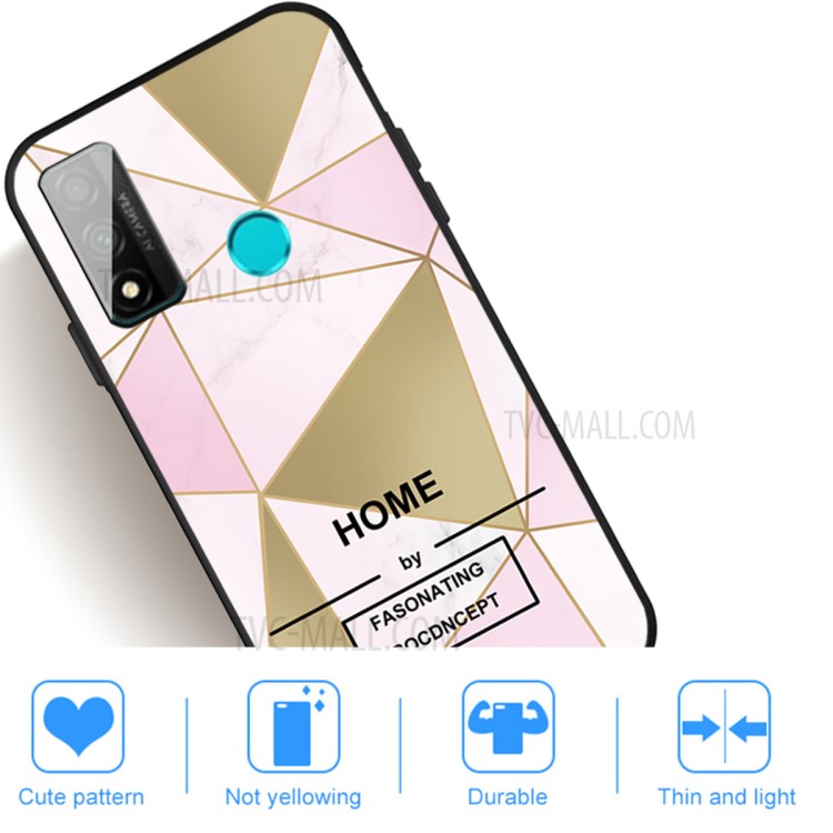Matte Black TPU Marble Skin Phone Shell for Honor 9X Lite - Pink/Gold Triangle-5