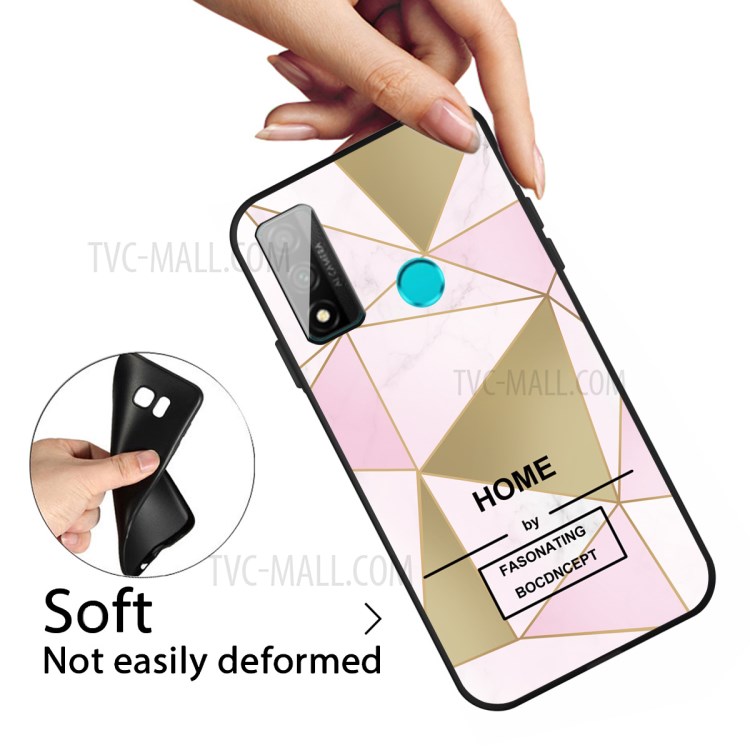 Matte Black TPU Marble Skin Shell for Huawei P smart 2020 - Pink/Gold Triangle-3