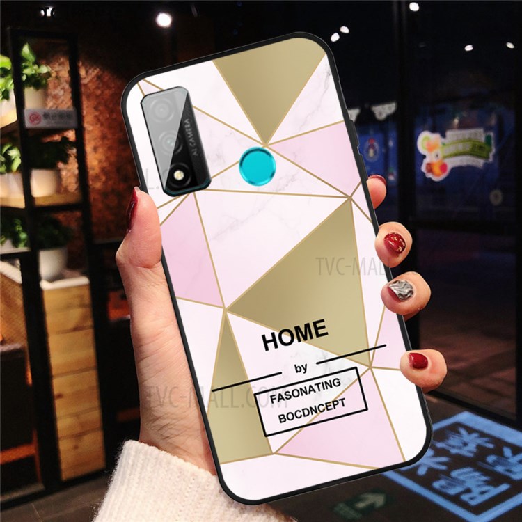 Matte Black TPU Marble Skin Shell for Huawei P smart 2020 - Pink/Gold Triangle-4