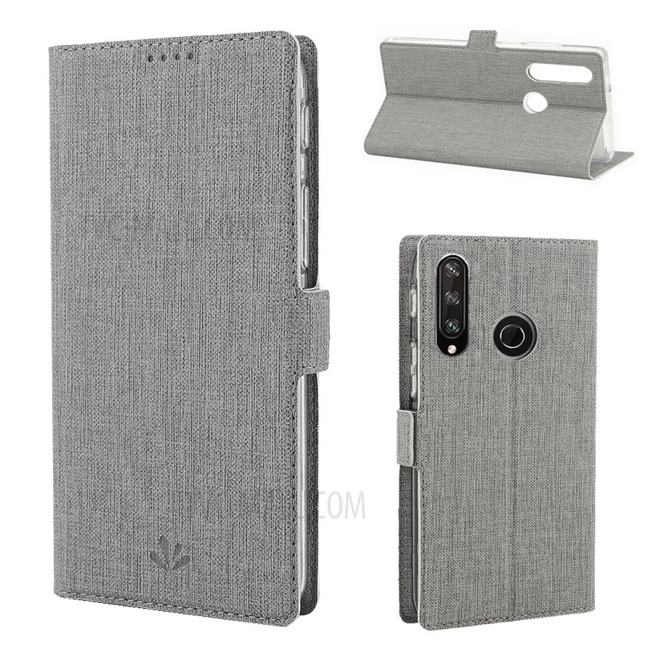VILI DMK Leather with Double Cards Side Buckle Style Cell Phone Cover for Huawei Y6p - Grey-1