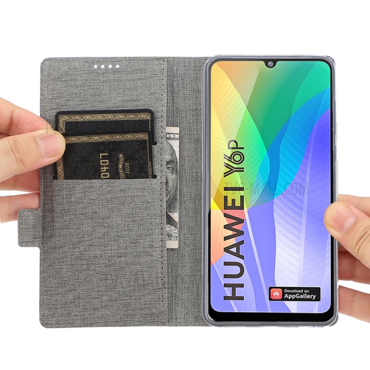 VILI DMK Leather with Double Cards Side Buckle Style Cell Phone Cover for Huawei Y6p - Grey-19