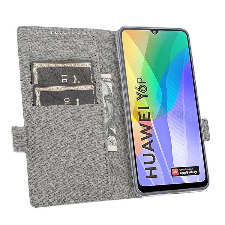 VILI DMK Leather with Double Cards Side Buckle Style Cell Phone Cover for Huawei Y6p - Grey-21