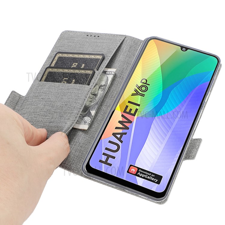 VILI DMK Leather with Double Cards Side Buckle Style Cell Phone Cover for Huawei Y6p - Grey-22