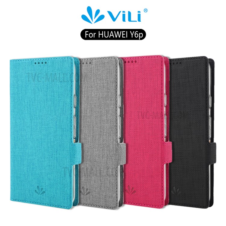 VILI DMK Leather with Double Cards Side Buckle Style Cell Phone Cover for Huawei Y6p - Grey-25
