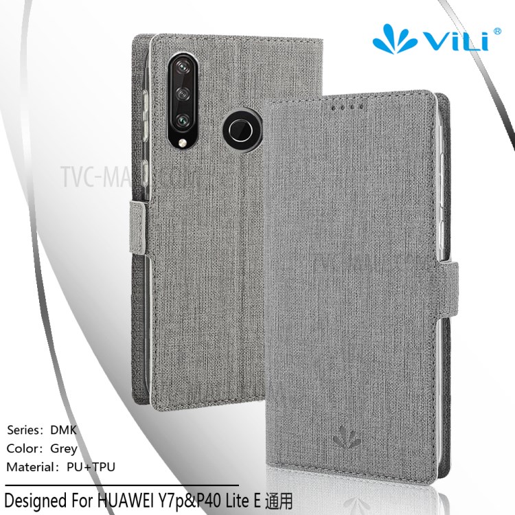 VILI DMK Leather Double Cards Side Buckle Style Phone Cover for Huawei Y7p/P40 lite E - Grey-10