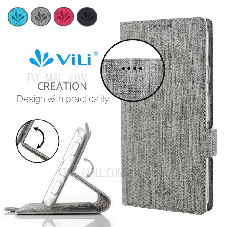 VILI DMK Leather Double Cards Side Buckle Style Phone Cover for Huawei Y7p/P40 lite E - Grey-2