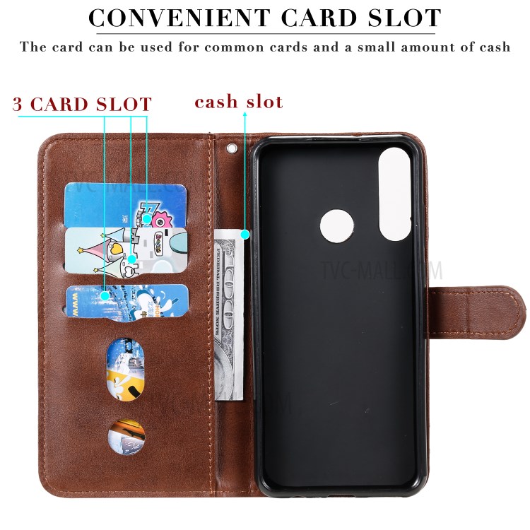 Zipper Pocket Leather Wallet Case for Huawei Y6p - Brown-13