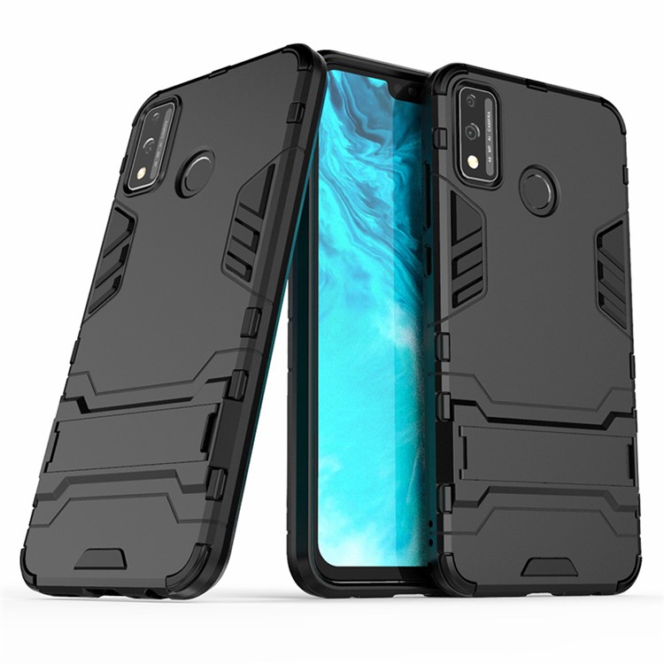 Plastic + TPU Hybrid Case with Kickstand for Honor 9X Lite - Black-2