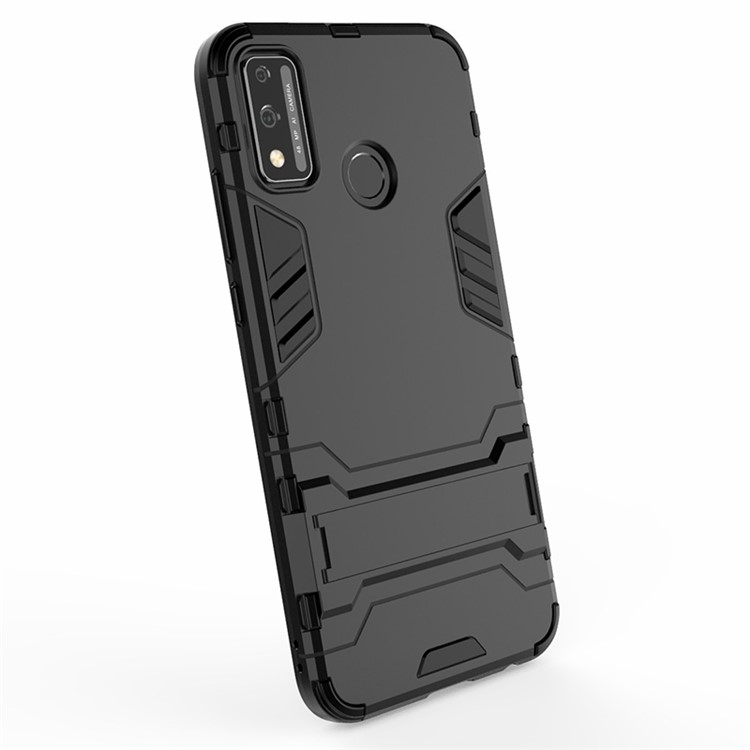 Caixa Híbrida de Plástico + TPU Com Kickstand For Honor 9x Lite - Preto