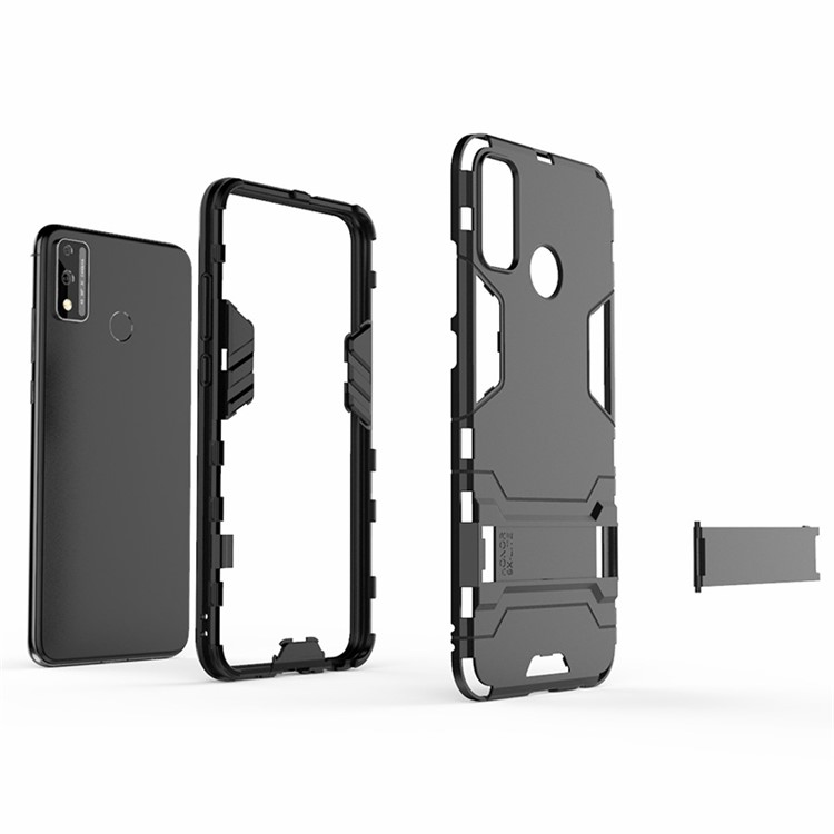 Caixa Híbrida de Plástico + TPU Com Kickstand For Honor 9x Lite - Preto