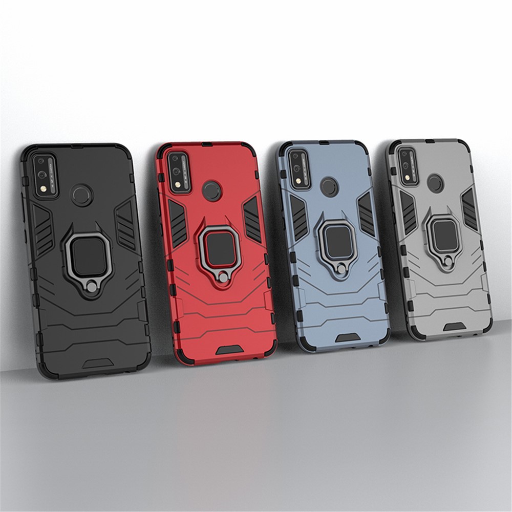 Ring Holder Kickstand Hybrid PC + TPU Combo Shell Case for Honor 9X Lite - Black-10