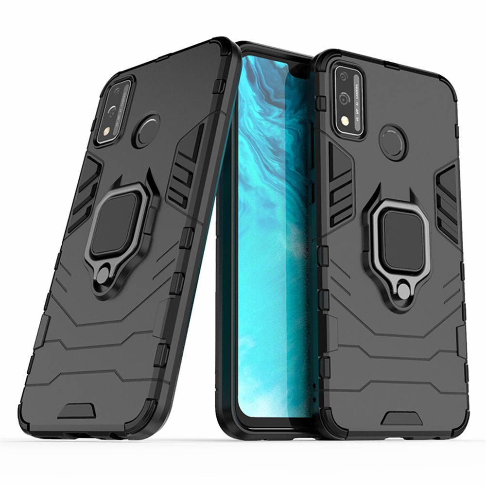 Ring Holder Kickstand Hybrid PC + TPU Combo Shell Case for Honor 9X Lite - Black-2