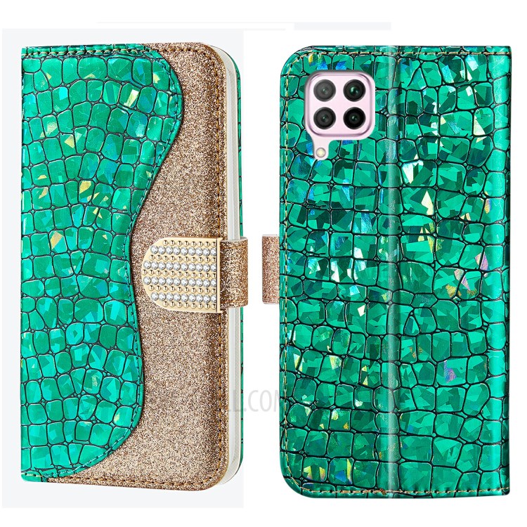 Crocodile Skin Glittery Powder Leather Stand Wallet Case for Huawei P40 Lite 4G / Nova 7i / Nova 6 SE - Green-1