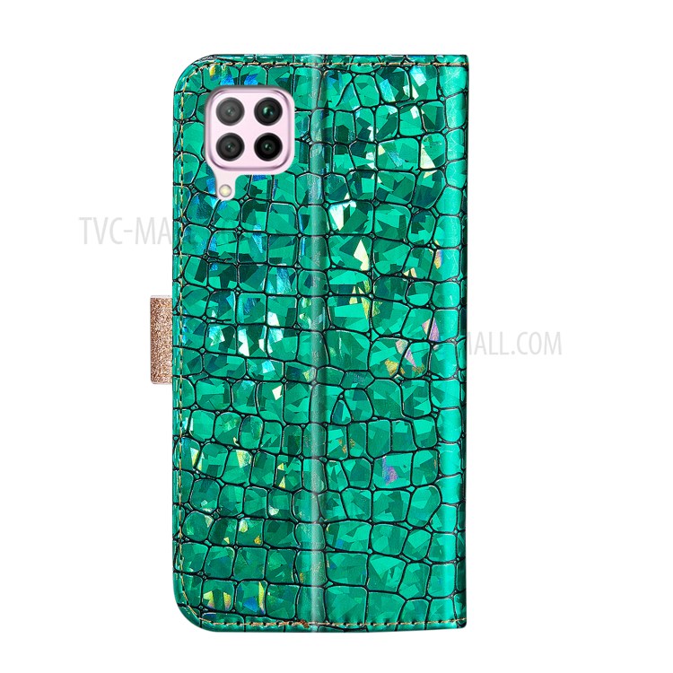 Crocodile Skin Glittery Powder Leather Stand Wallet Case for Huawei P40 Lite 4G / Nova 7i / Nova 6 SE - Green-3