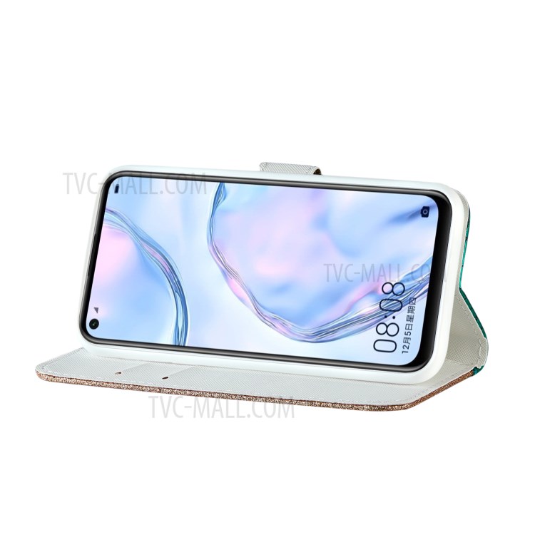 Crocodile Skin Glittery Powder Leather Stand Wallet Case for Huawei P40 Lite 4G / Nova 7i / Nova 6 SE - Green-7