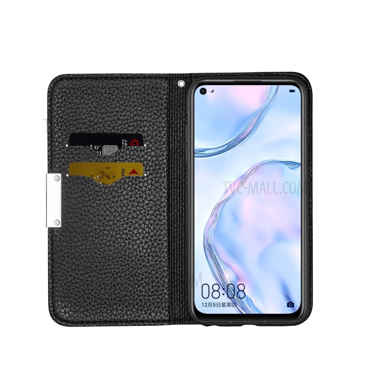 Litchi Skin Auto-absorbed Leather Stand Cover with Card Slots for Huawei P40 lite 4G/nova 6 SE/Nova 7i - Black-7