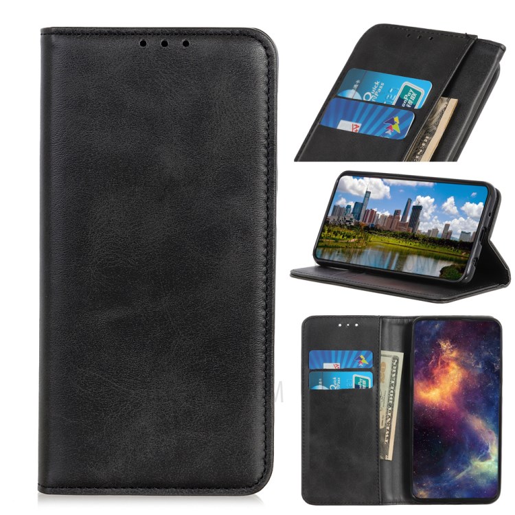 Auto-absorbed Split Leather Wallet Phone Cover with Stand Shell for Huawei Maimang 9 - Black-1