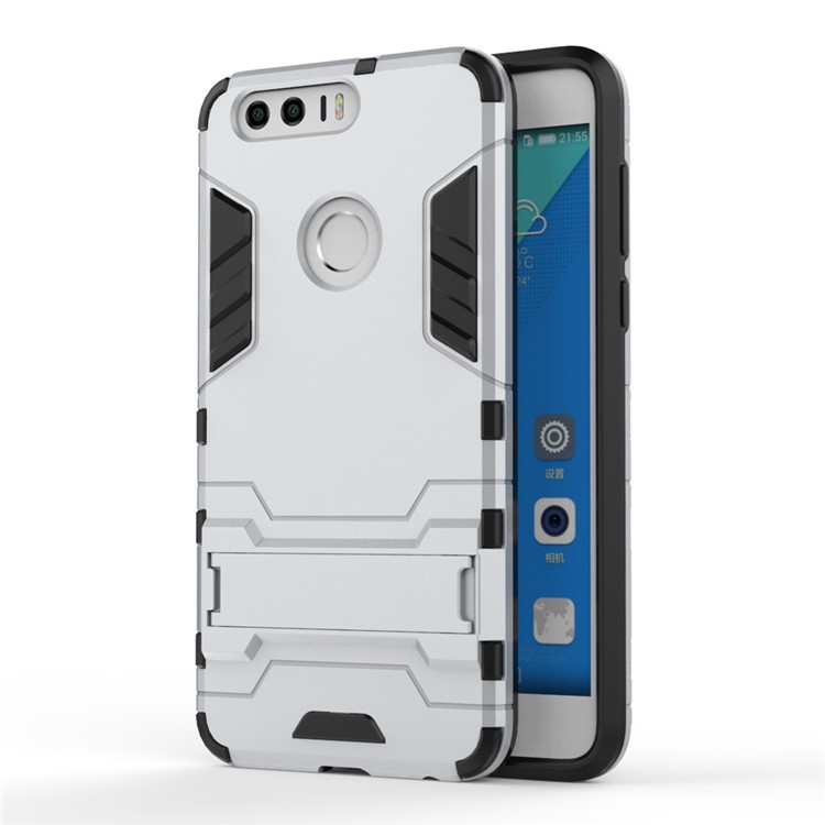Solid PC + TPU Hybrid Case with Kickstand for Huawei Honor 8 - Silver-1
