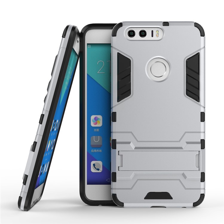 Solid PC + TPU Hybrid Case with Kickstand for Huawei Honor 8 - Silver-2