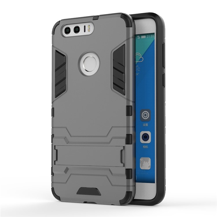 Solid PC + TPU Hybrid Shell Case with Kickstand for Huawei Honor 8 - Grey-1