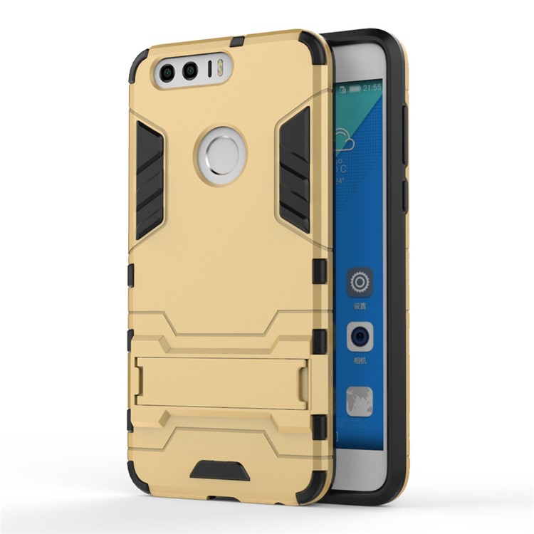 Solid PC + TPU Hybrid Cover Case with Kickstand for Huawei Honor 8 - Gold-1