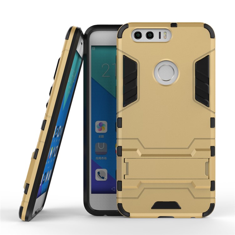 Solid PC + TPU Hybrid Cover Case with Kickstand for Huawei Honor 8 - Gold-2
