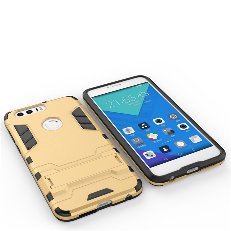 Solid PC + TPU Hybrid Cover Case with Kickstand for Huawei Honor 8 - Gold-3