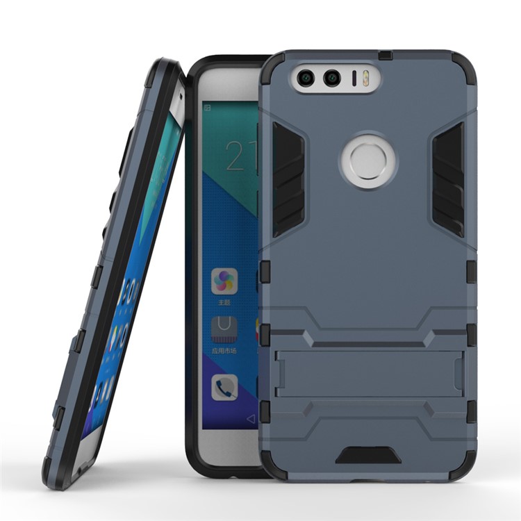 Solid PC + TPU Hybrid Cover with Kickstand for Huawei Honor 8 - Dark Blue-2