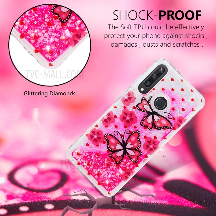 Pattern Printing Glitter Powder Quicksand TPU Back Case for Huawei Y6p - Butterflies-4