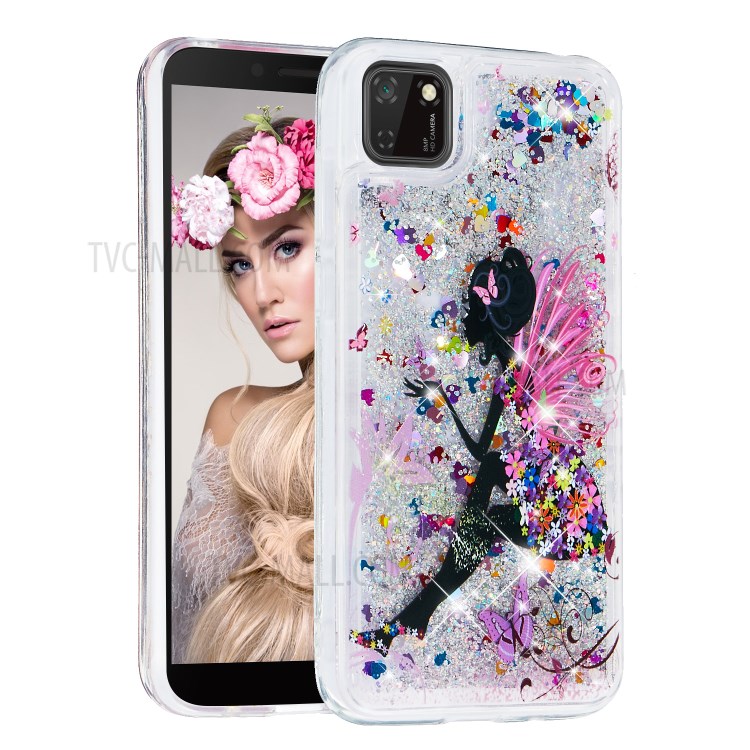 Pattern Printing Glitter Powder Quicksand TPU Protective Case for Huawei Y5p - Girl and Butterfly-2