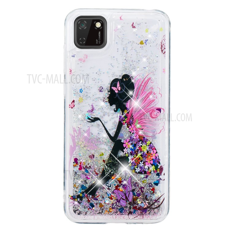 Pattern Printing Glitter Powder Quicksand TPU Protective Case for Huawei Y5p - Girl and Butterfly-3