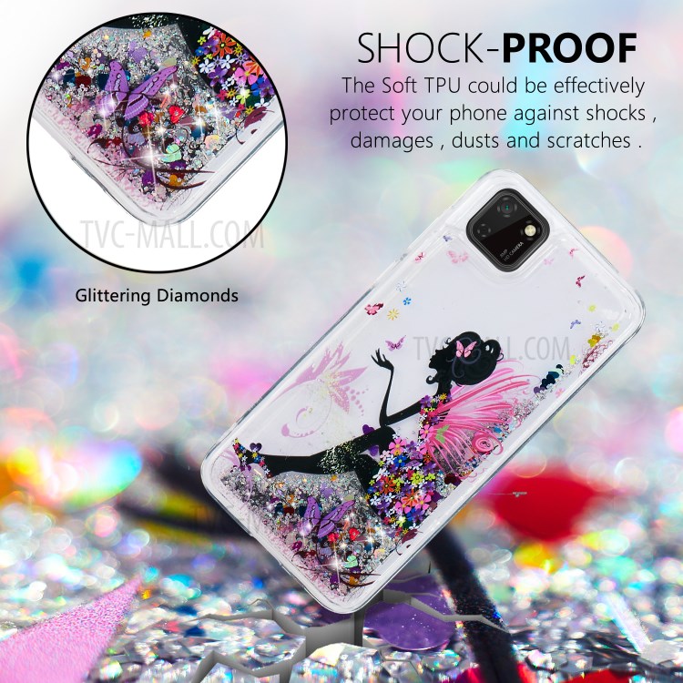 Pattern Printing Glitter Powder Quicksand TPU Protective Case for Huawei Y5p - Girl and Butterfly-4
