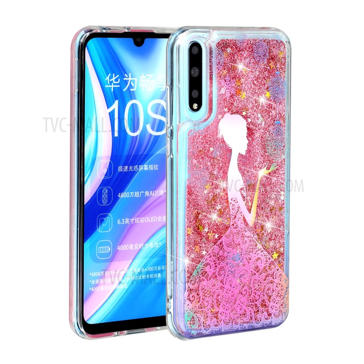 Pattern Printing Glitter Powder Quicksand Shell TPU Case for Huawei Enjoy 10s - Girl-2