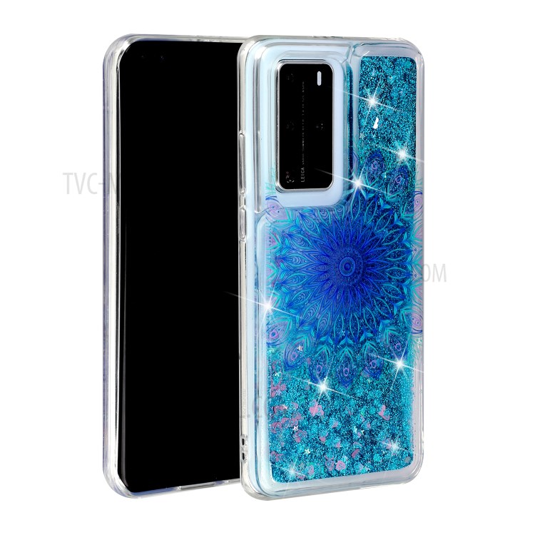 Pattern Printing Glitter Powder Quicksand TPU Back Shell for Huawei P40 Pro - Blue Malanda Flower-2