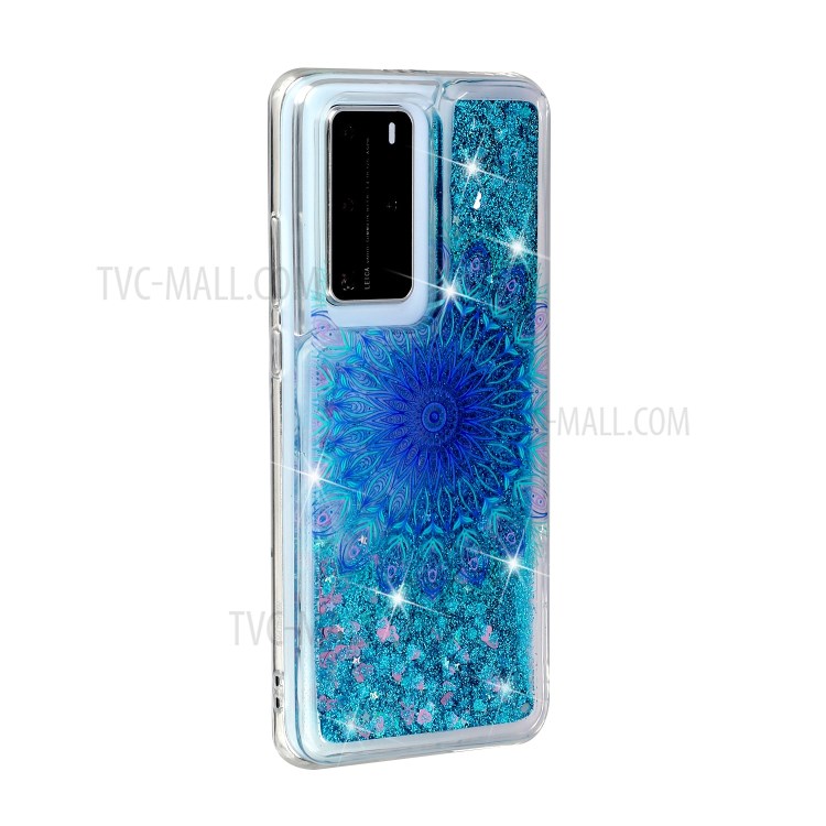 Pattern Printing Glitter Powder Quicksand TPU Back Shell for Huawei P40 Pro - Blue Malanda Flower-3