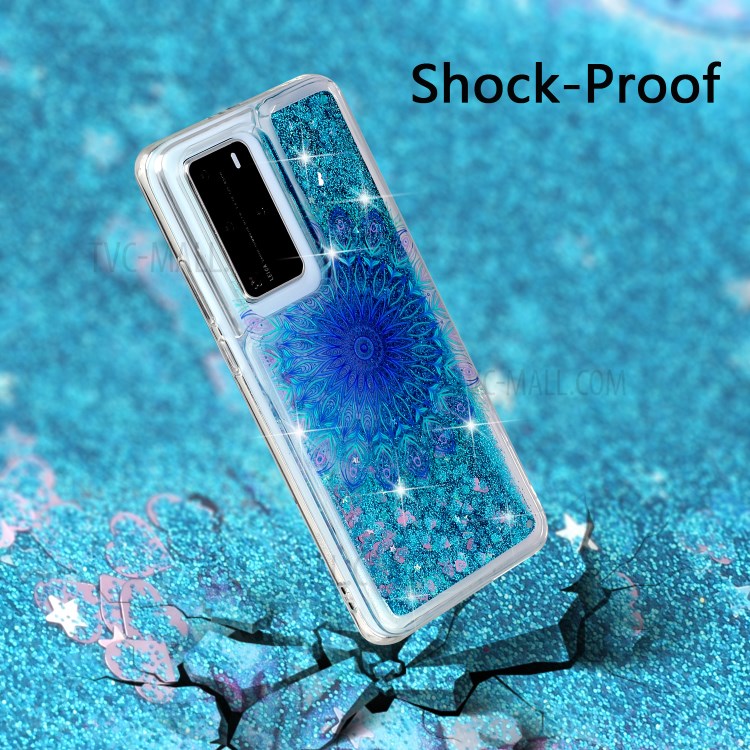 Pattern Printing Glitter Powder Quicksand TPU Back Shell for Huawei P40 Pro - Blue Malanda Flower-6