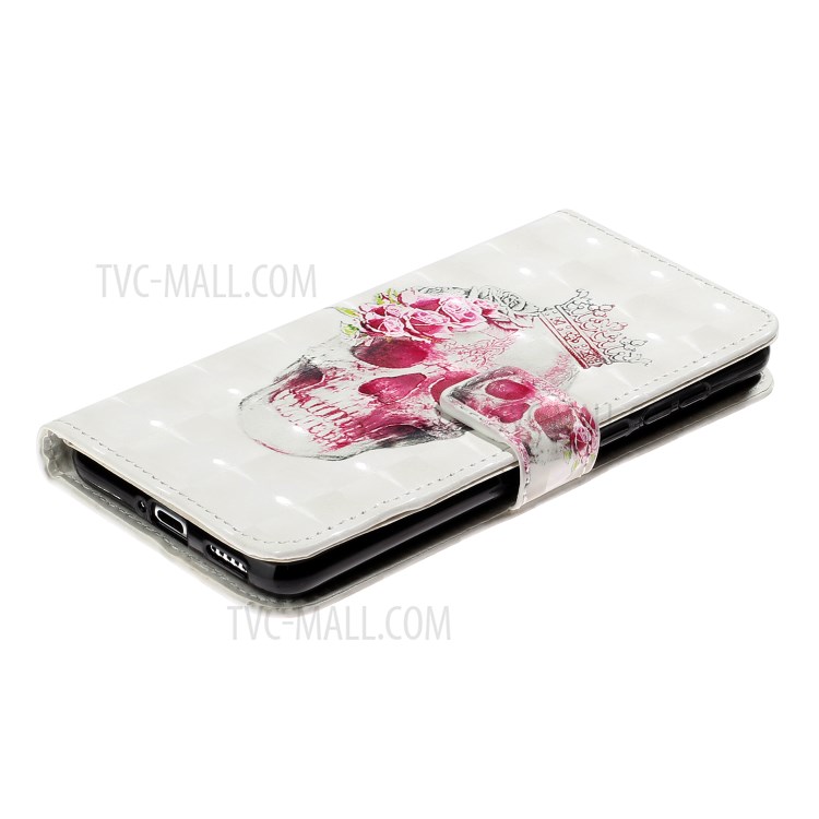 Pattern Printing Case Light Spot Decor Leather Stand Wallet Phone Cover for Huawei P40 Pro - Flower Skull-4