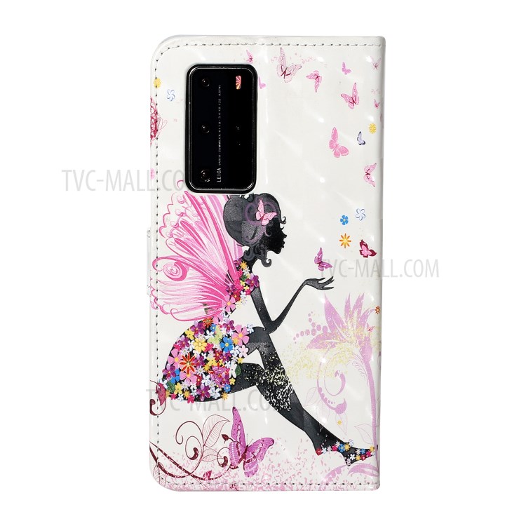 Leather Case Light Spot Decor Pattern Printing Stand Wallet Cover for Huawei P40 Pro - Beauty Girl-2