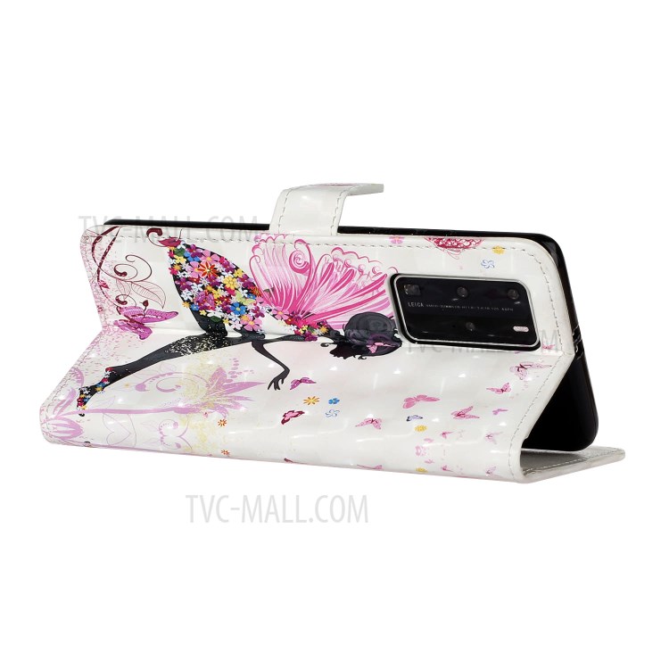 Leather Case Light Spot Decor Pattern Printing Stand Wallet Cover for Huawei P40 Pro - Beauty Girl-3